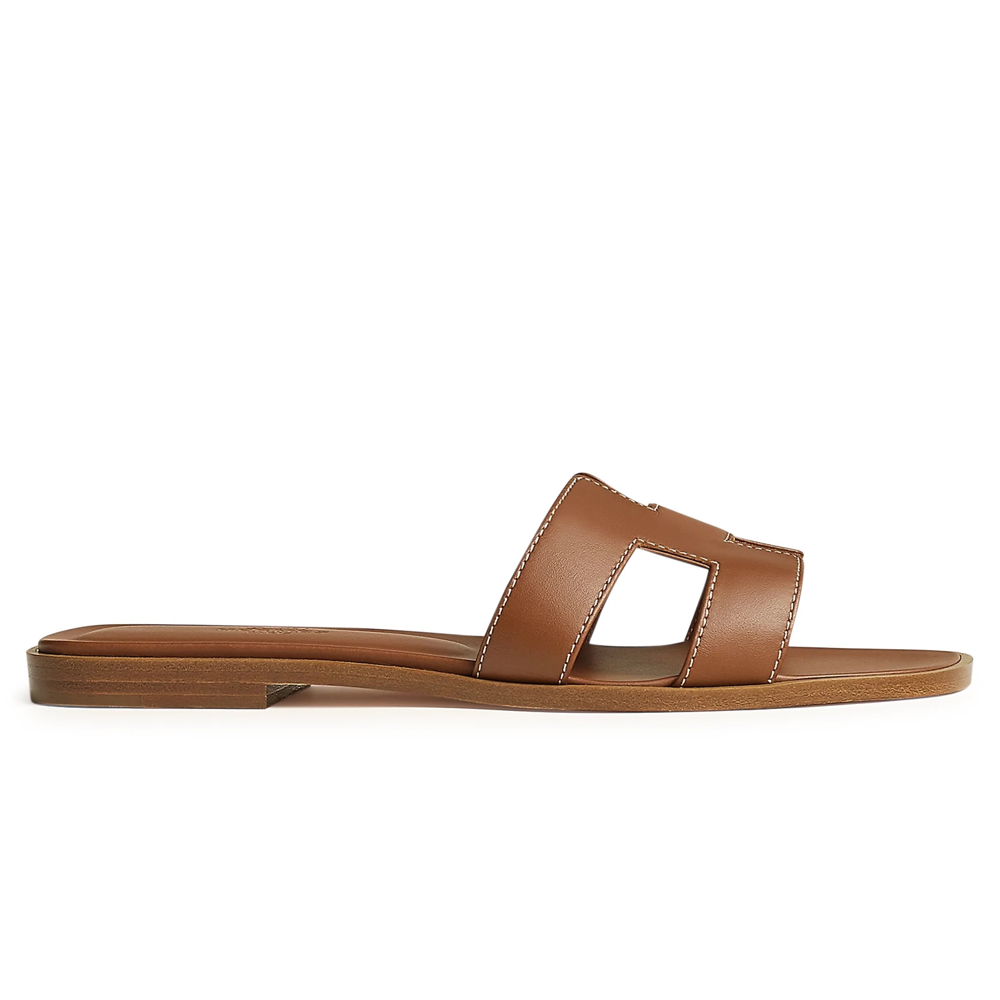 Side view of Hermès Paris Oran Gold Sandal